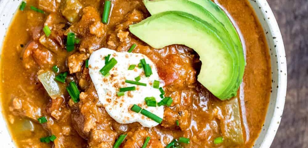 pumpkin chili with avocados