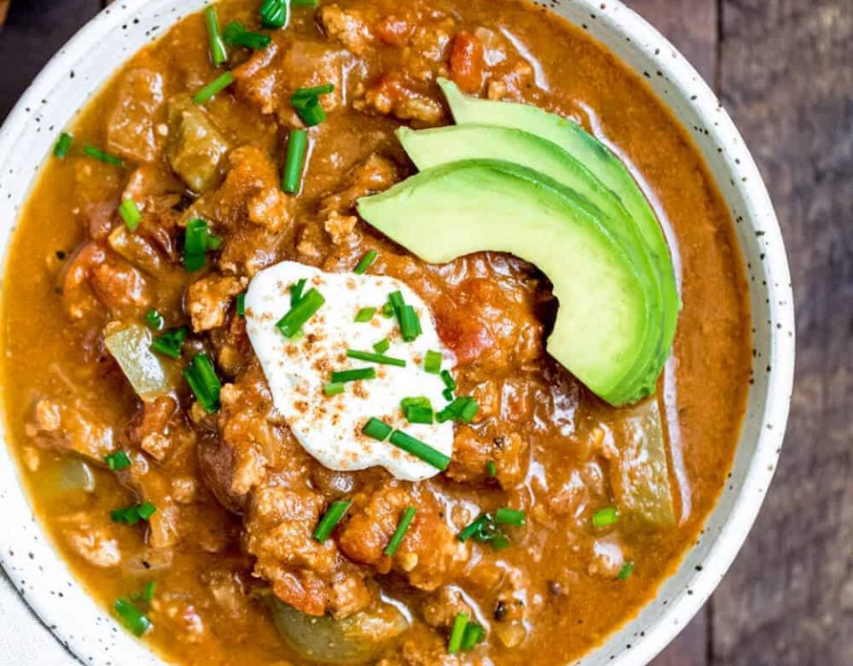 pumpkin chili with avocados