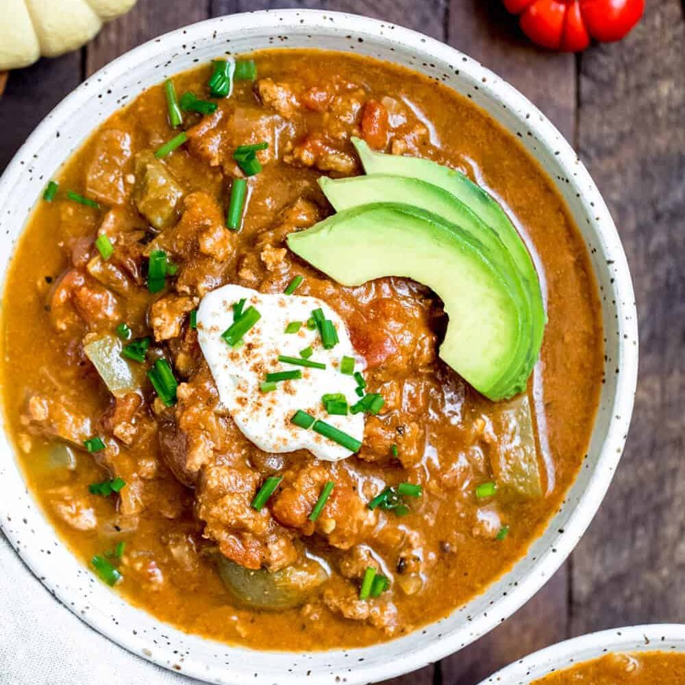 pumpkin chili with avocados